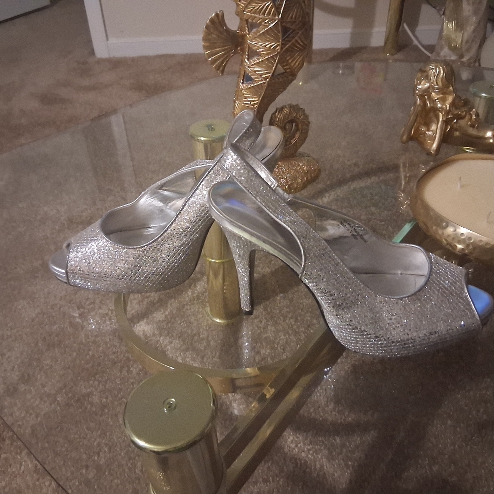Elegant Silver Peep-Toe Heels